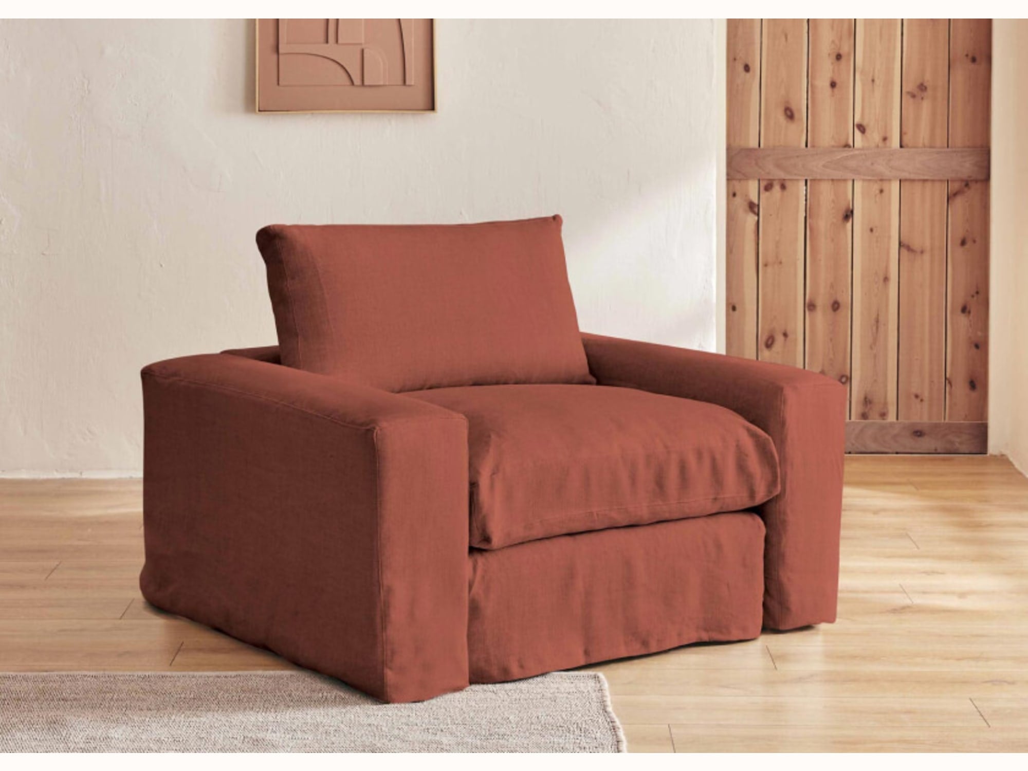 Fauteuil large en lin LENO - 80 cm