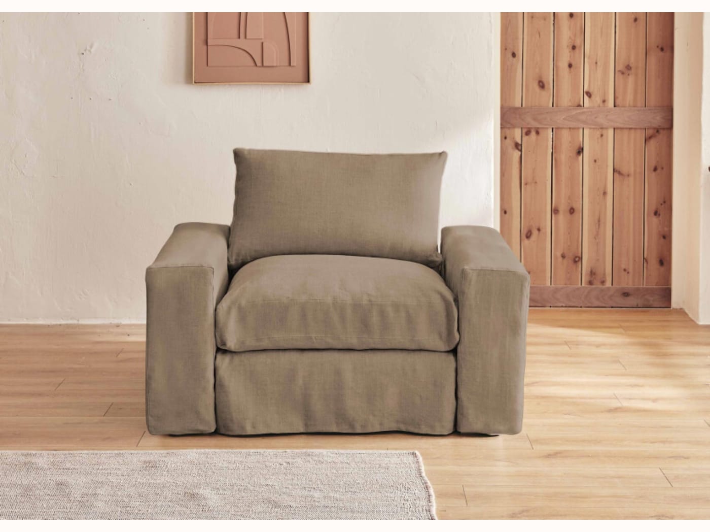 Fauteuil large en lin LENO - 80 cm