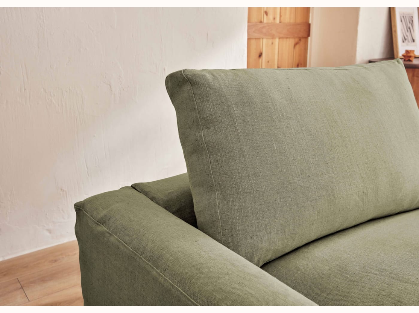 Canapé 2-3 places d'angle avec pouf en lin LENO