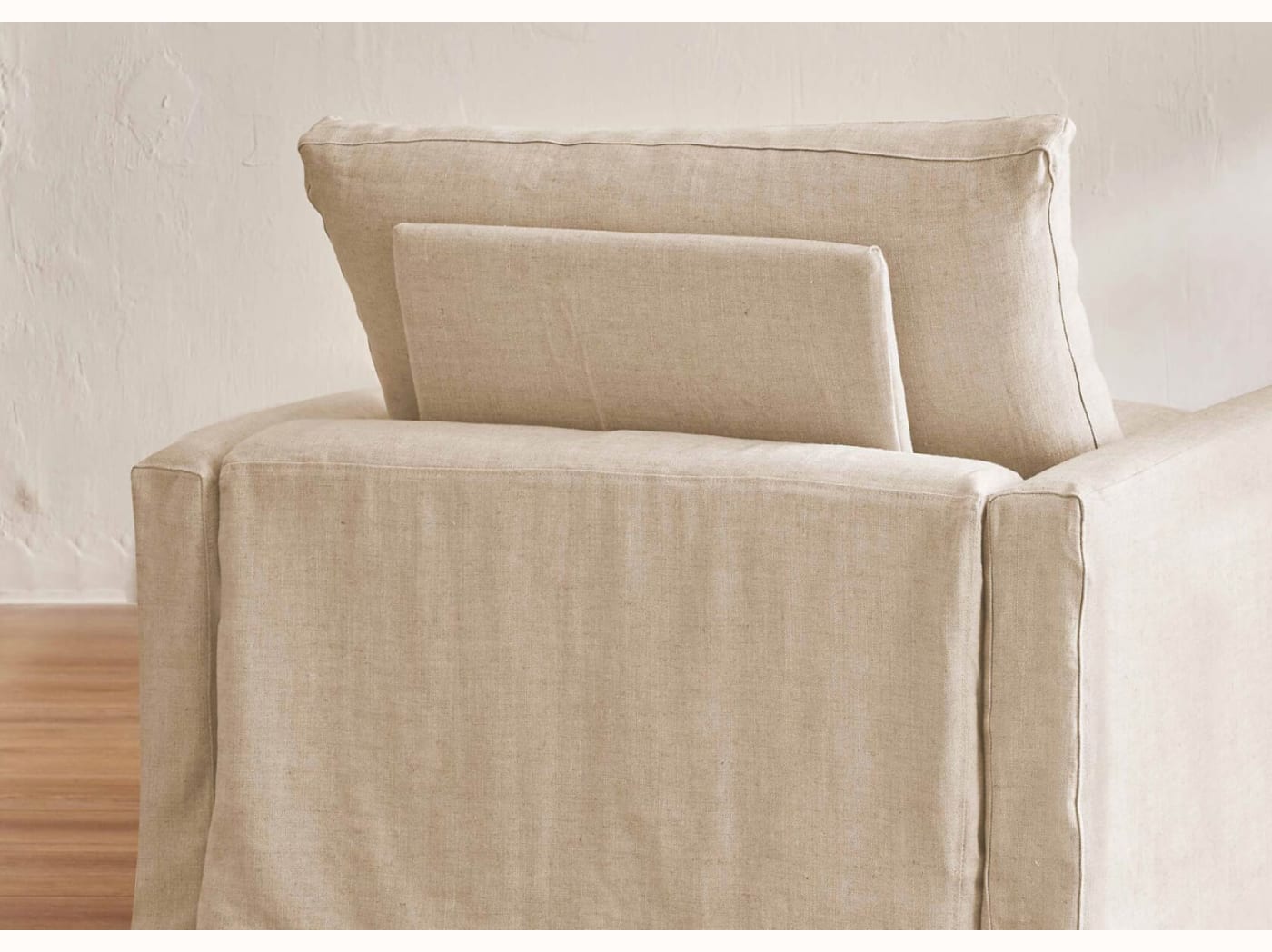 Canapé 2-3 places d'angle avec pouf en lin LENO