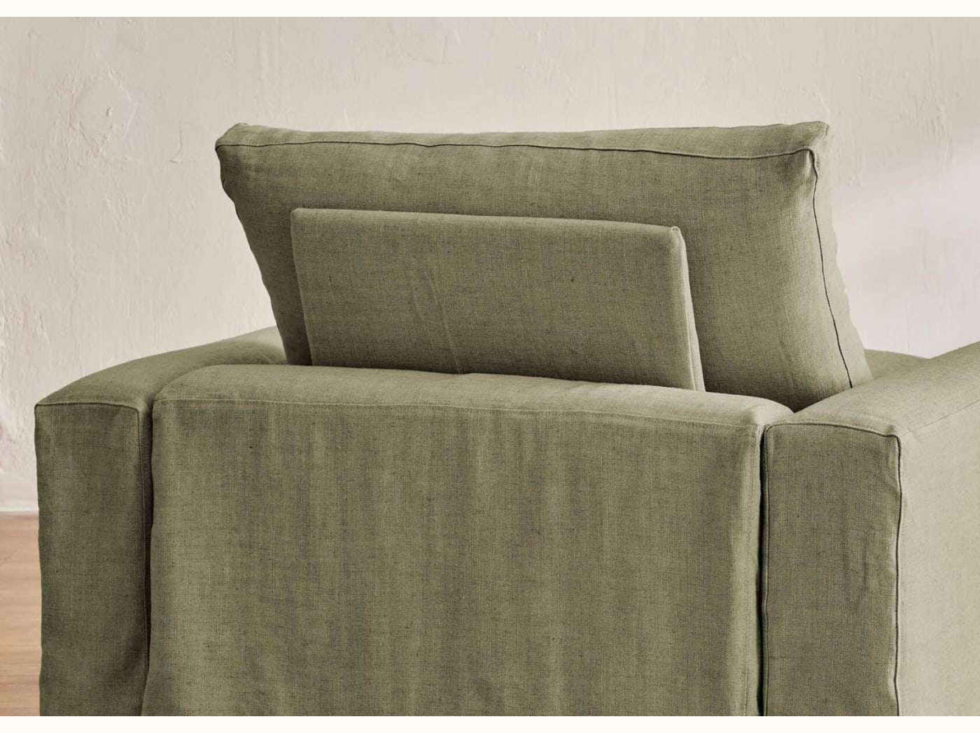 Canapé 2-3 places d'angle avec pouf en lin LENO
