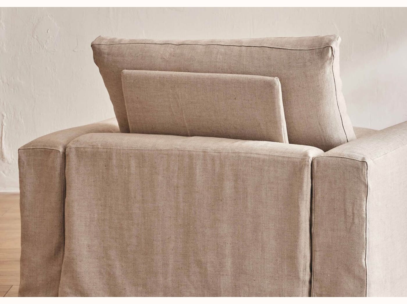 Canapé 2-3 places d'angle avec pouf en lin LENO