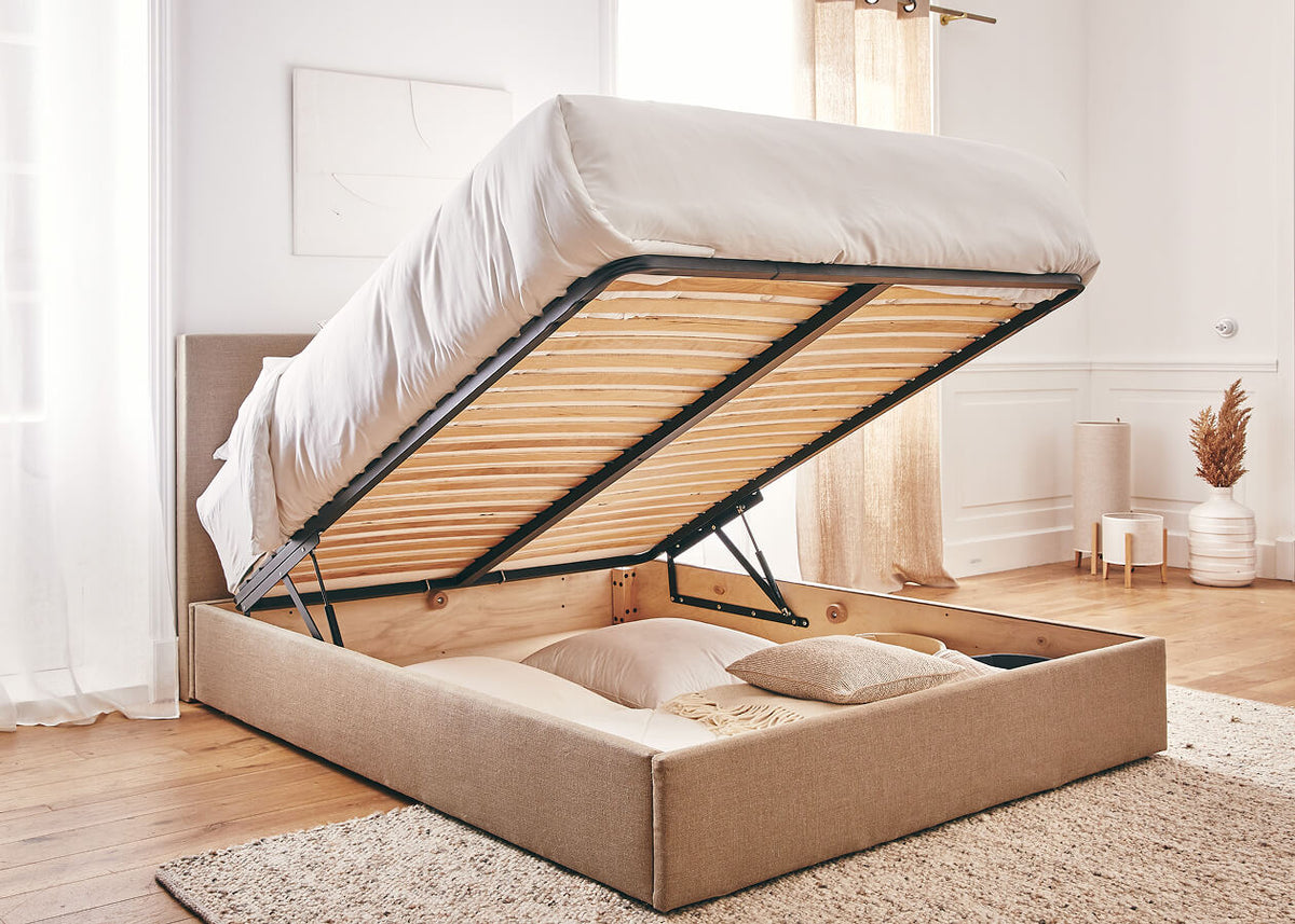 Lit coffre en bois et lin OTTO