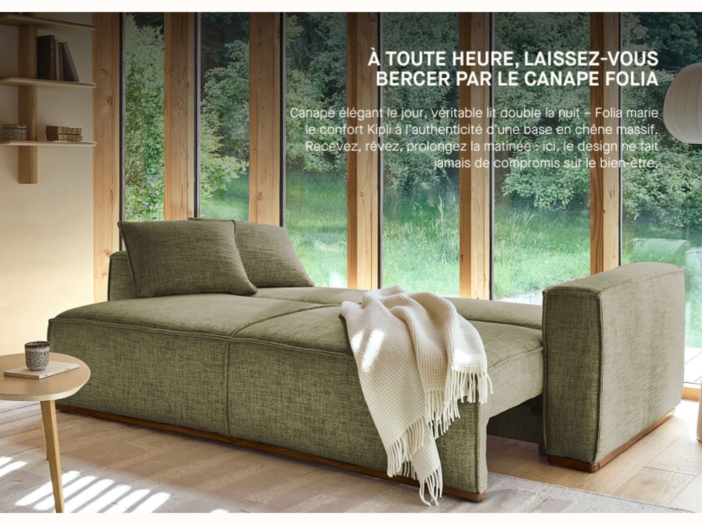 Divano letto con base in legno FOLIA