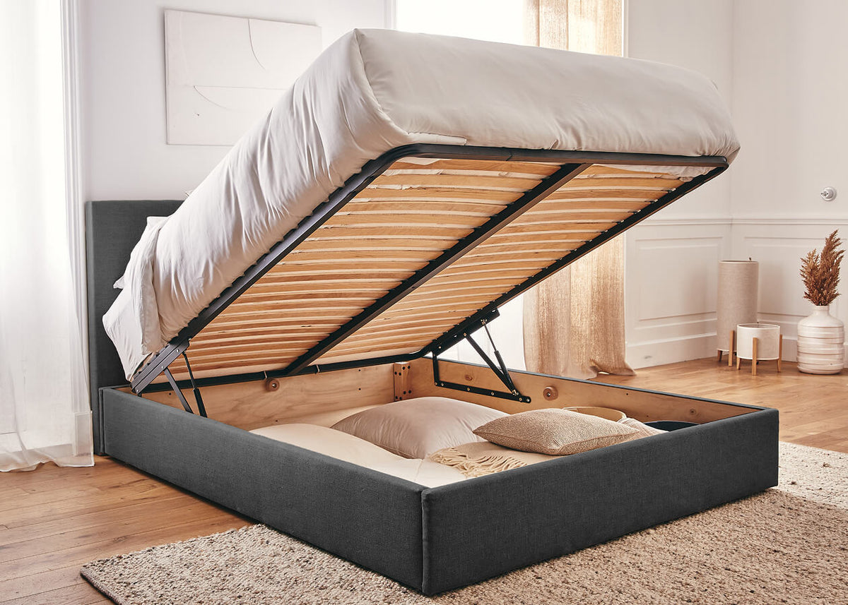 Lit coffre en bois et lin OTTO