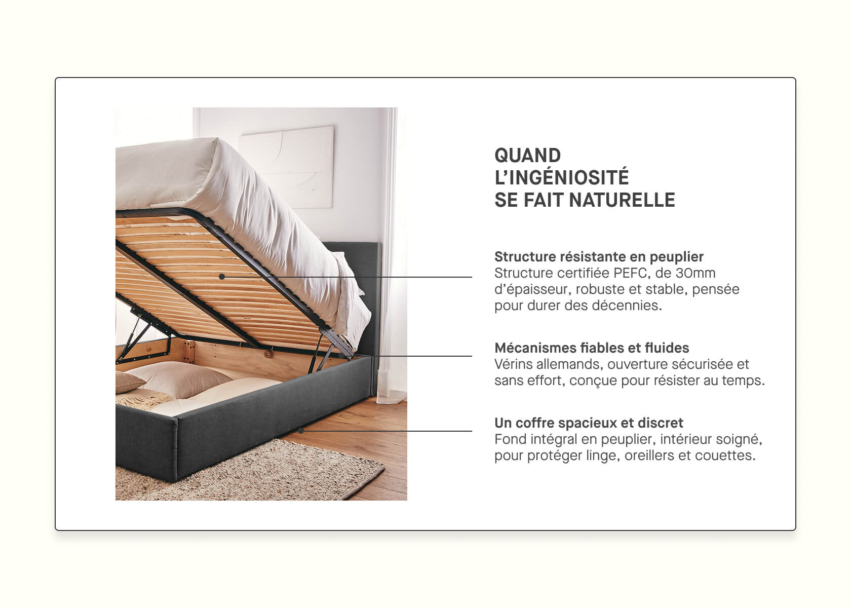 Lit coffre en bois et lin OTTO