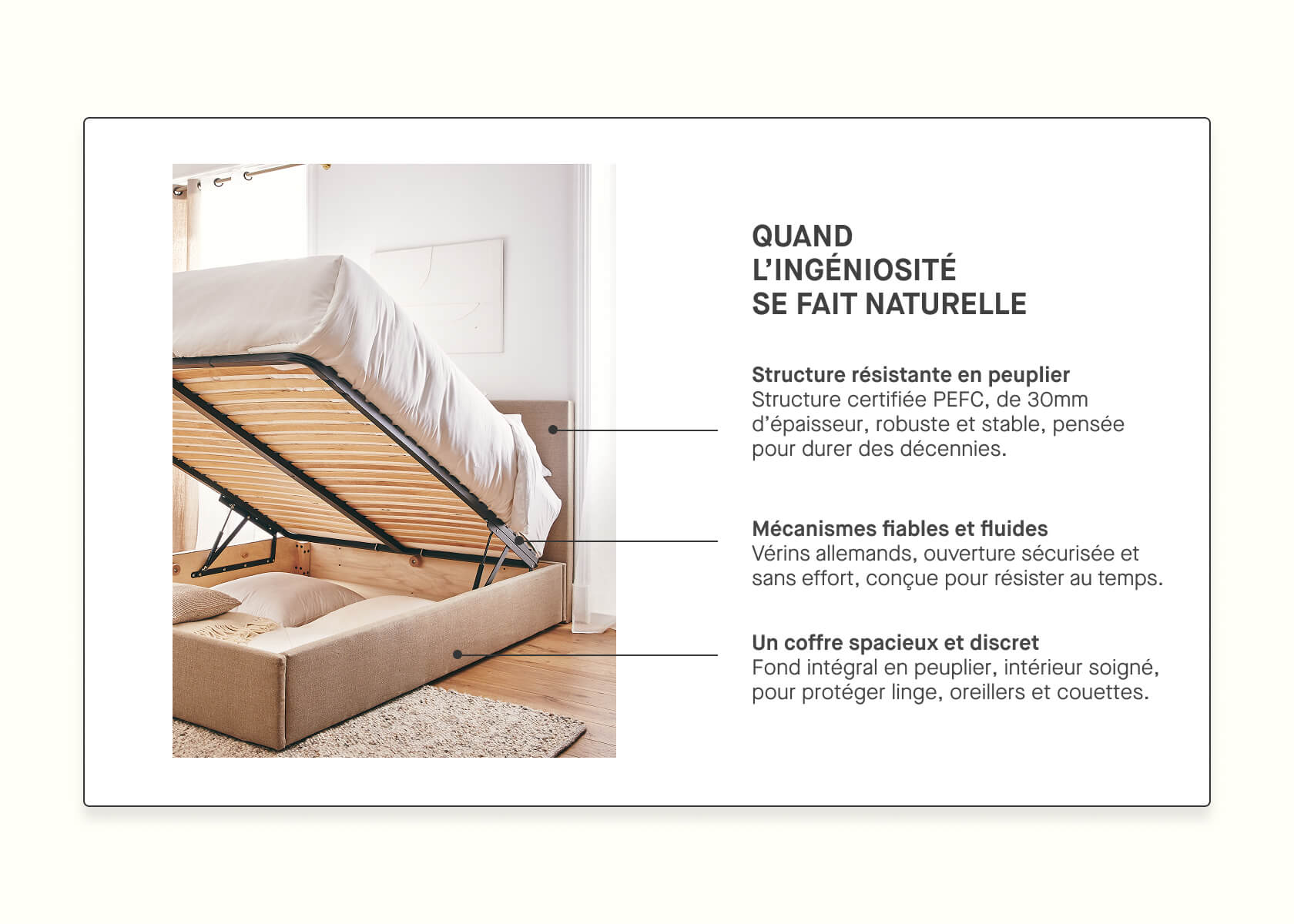 Lit coffre en bois et lin OTTO
