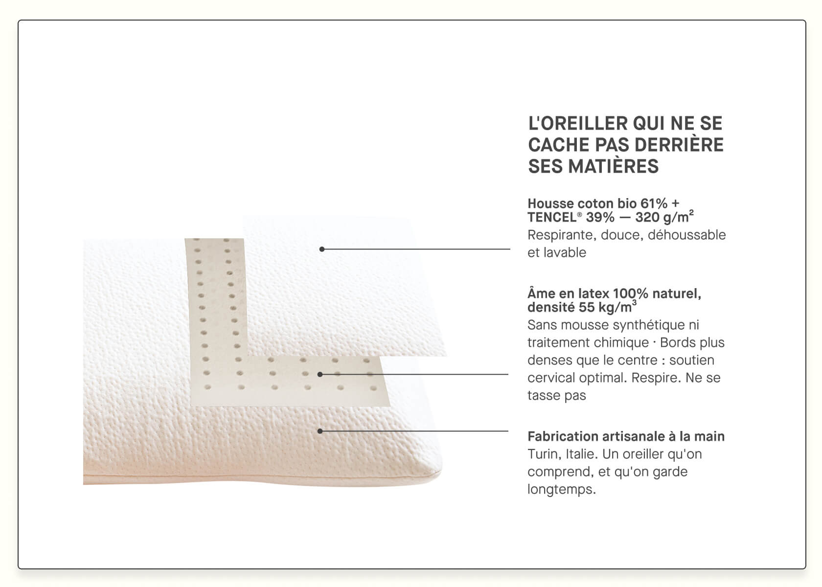Oreiller en latex naturel carré